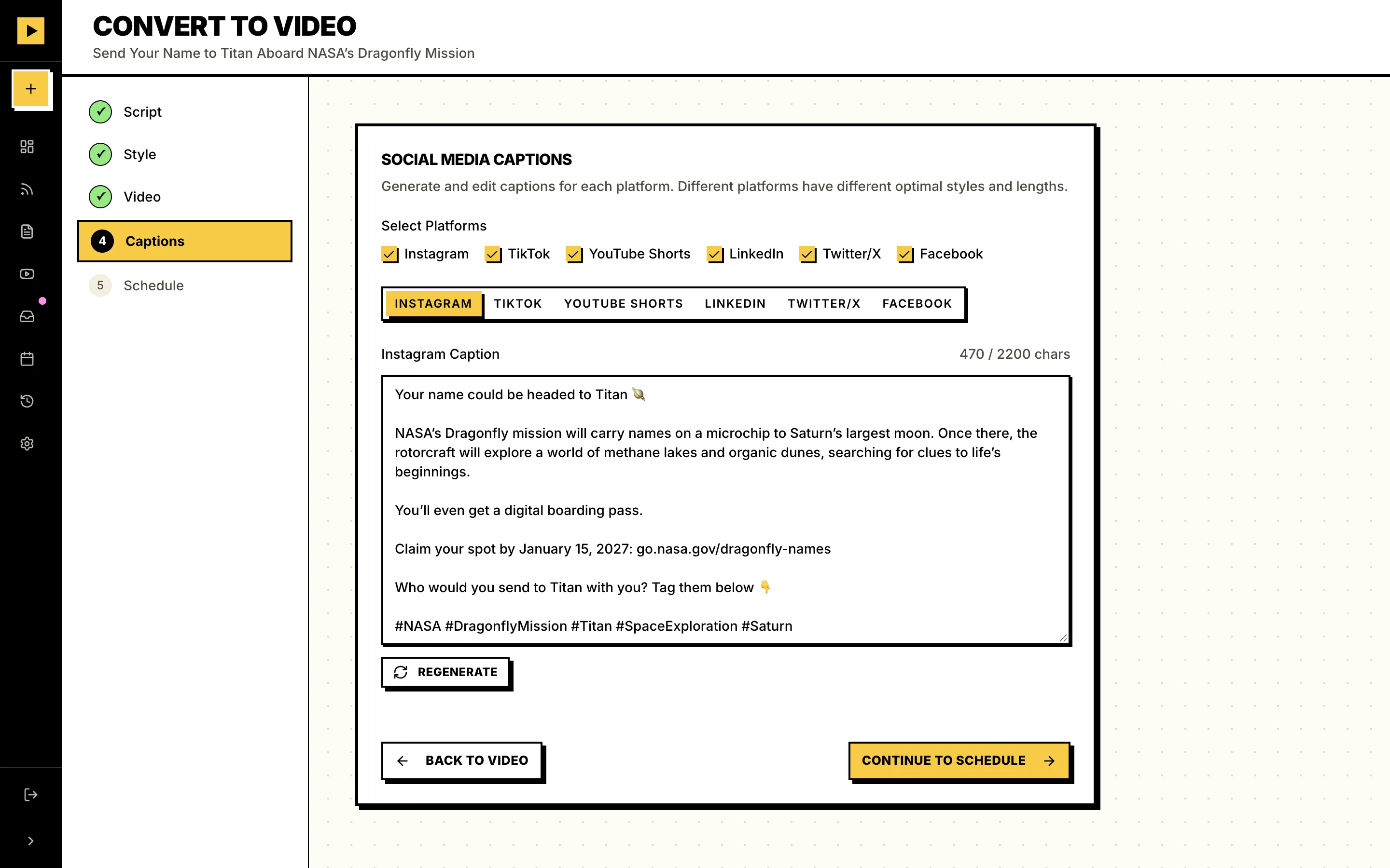 Captions Vidfiddle wrote for each social platform